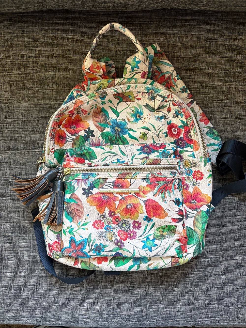 Steve Madden Floral Mini Backpack - Cream with Multicolor Flowers
